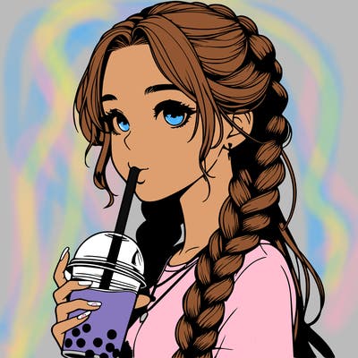 realistic girl with braided hair drinking boba