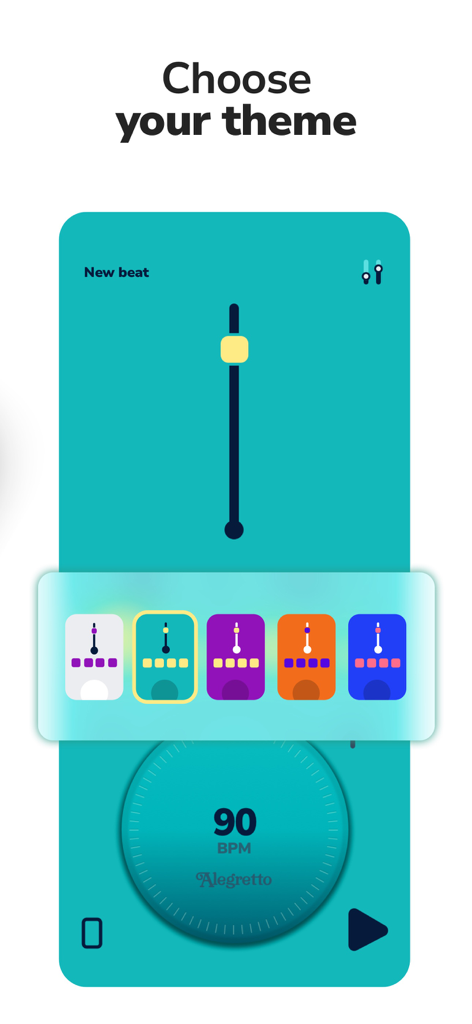 Metronome Beats : Drum Loops - Metronome Beats app interface displaying various color theme options for user customization