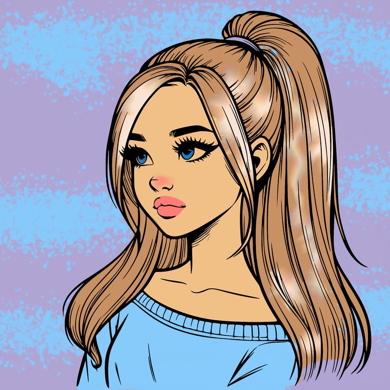 realistic girl with a high ponytail