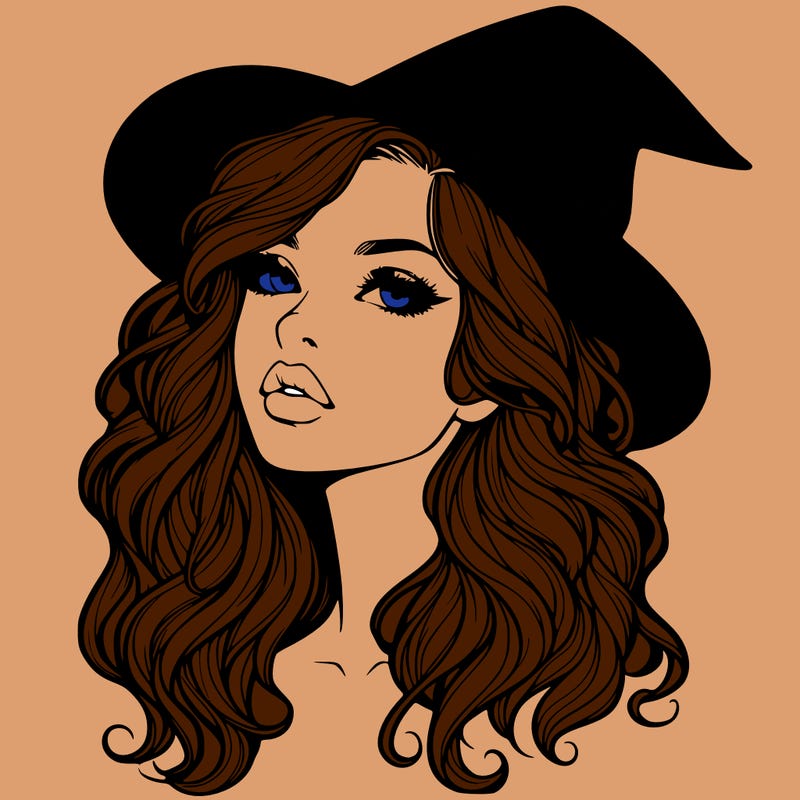 realistic witch girl with wavy hair and lips