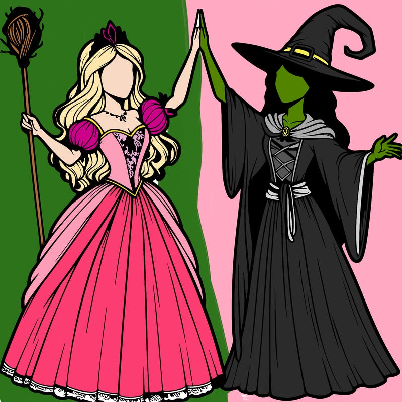 detailed realistic split of a princess and a witch