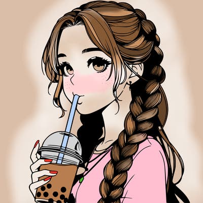 realistic girl with braided hair drinking boba