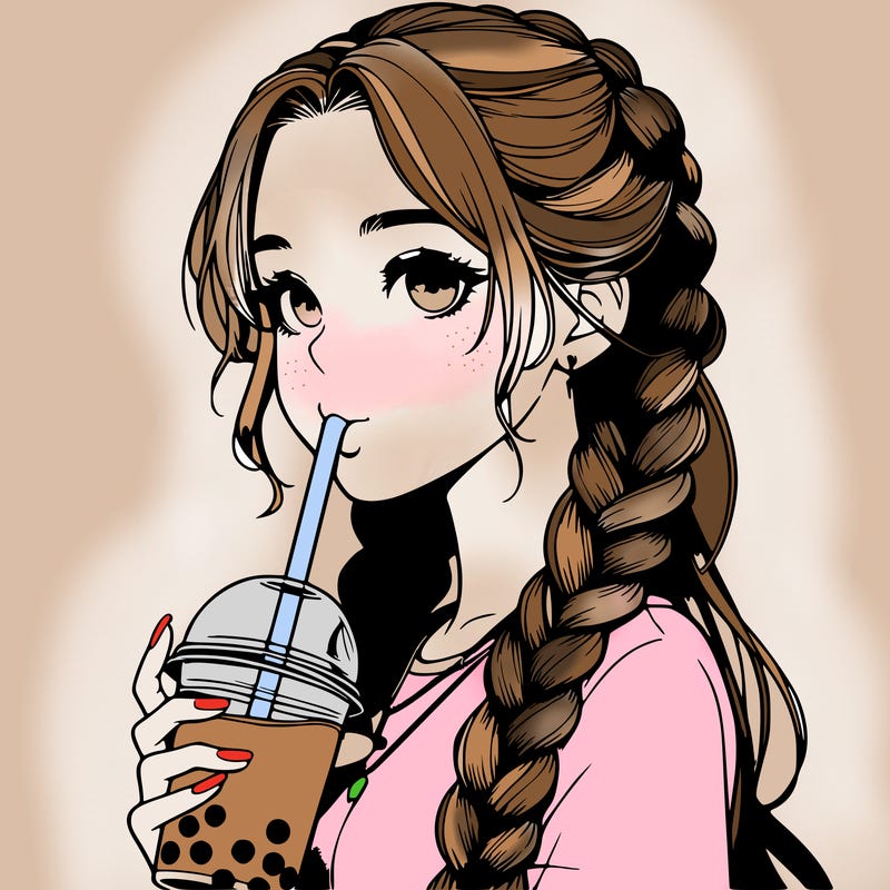realistic girl with braided hair drinking boba