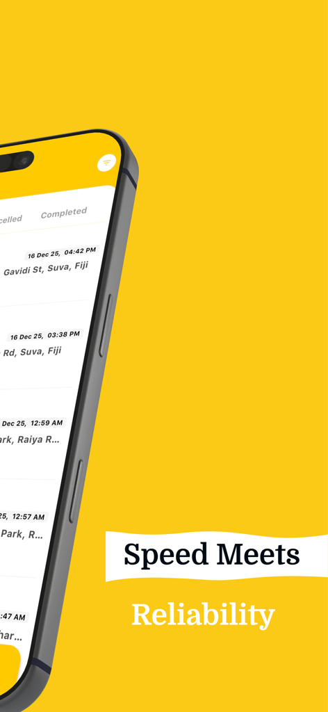 RideMai - Interface do aplicativo RideMai exibindo histórico de viagens concluídas com o texto Velocidade Encontra Confiabilidade