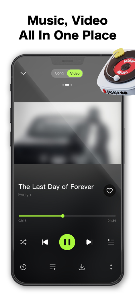Offline Music Player # Mp3 - Interfaz de la aplicación Reproductor de Música sin Conexión mostrando una canción en reproducción con controles de reproducción y diseño en modo oscuro