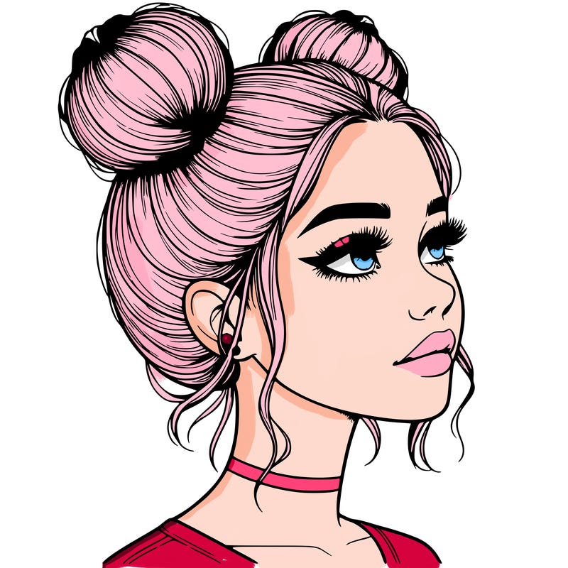 realistic girl with buns on the top of her head