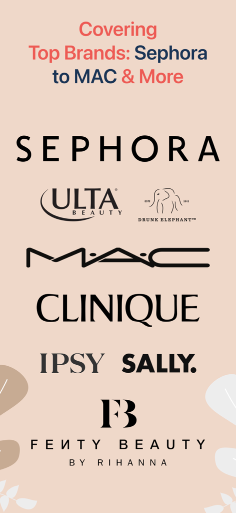 Little Bean - Cosmetic Checker - Logos of major beauty brands including Sephora, Ulta, and MAC supported by the Little Bean cosmetic checker app.