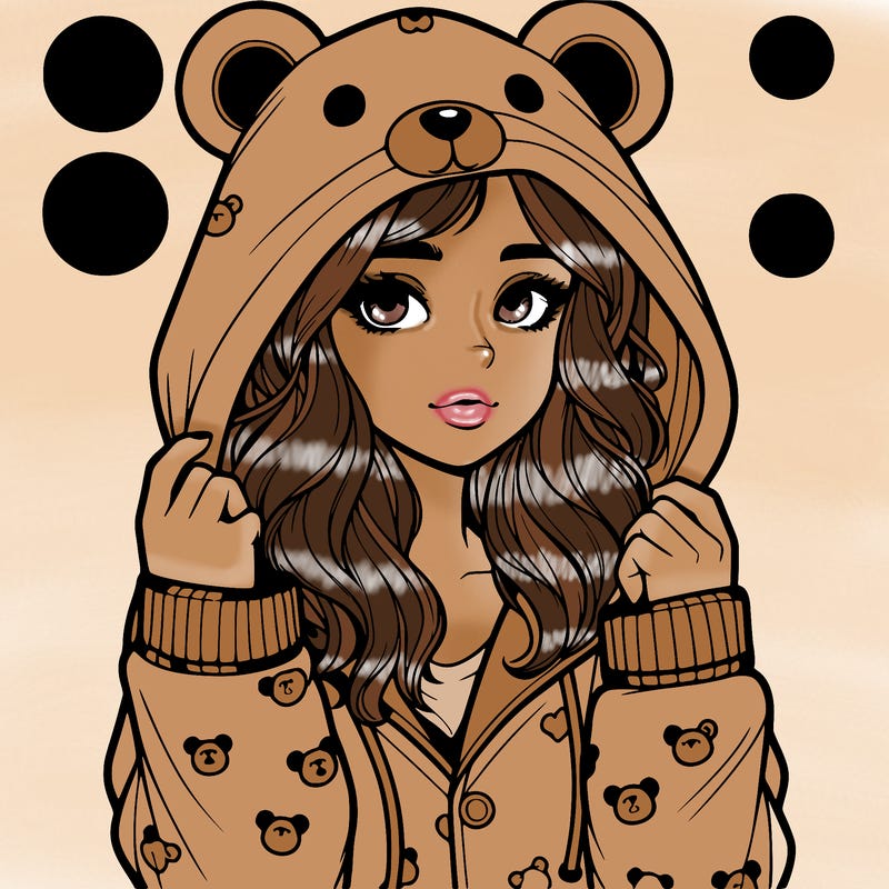 realistic girl in a animal pjs hoodie