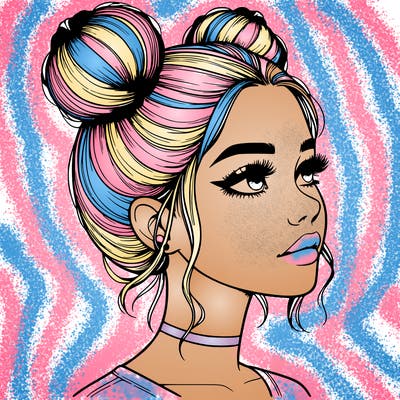 realistic girl with buns on the top of her head