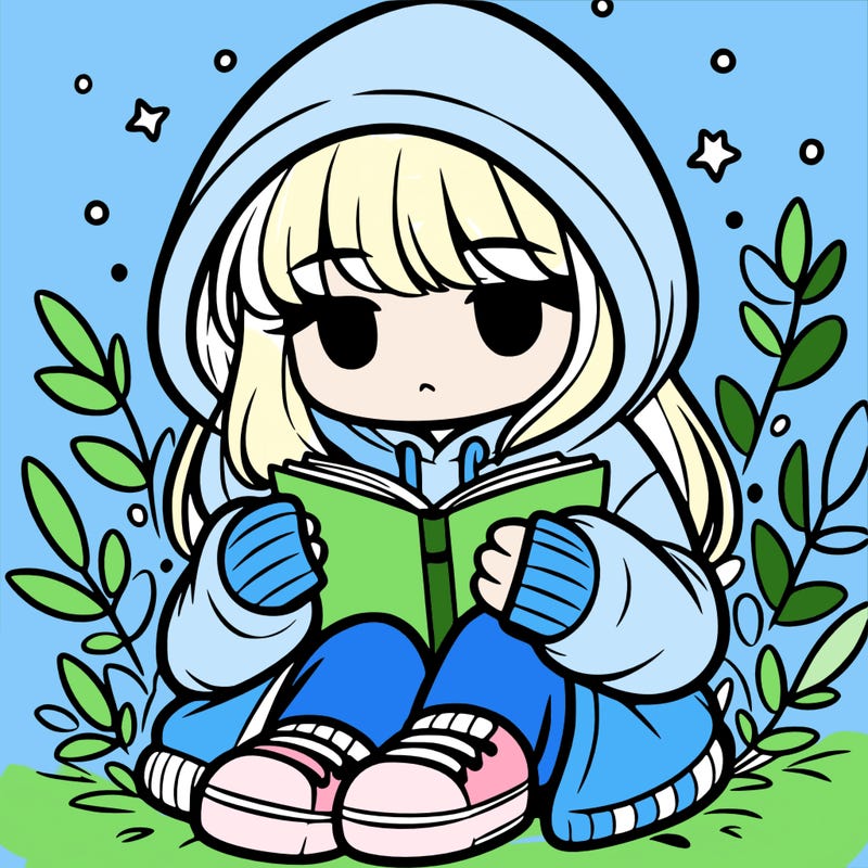 girl in oversized hoodie reading a book