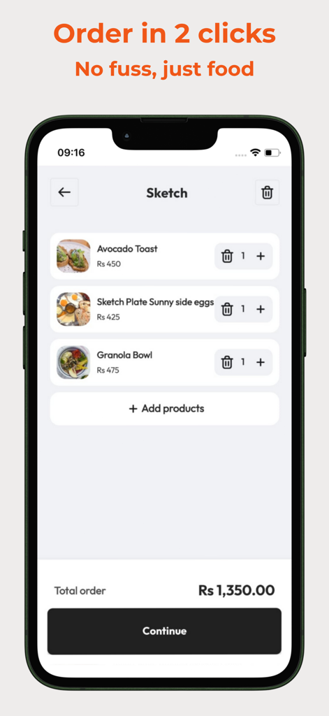 OnlyEat: Food Delivery - Mobile interface of OnlyEat food delivery app showing a shopping cart with breakfast items like avocado toast and a granola bowl