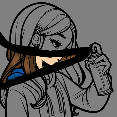 a realistic girl spray painting