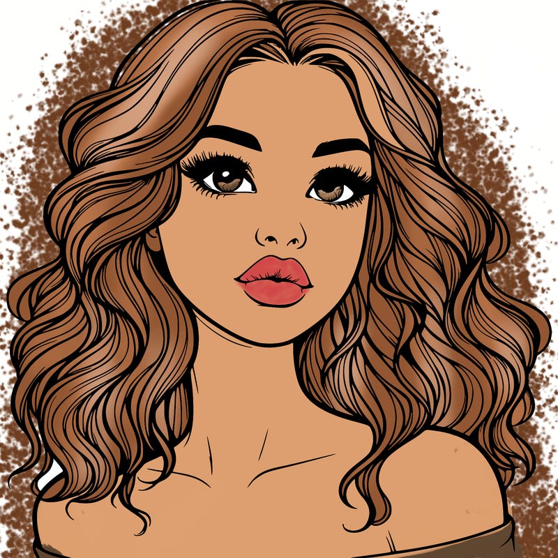 realistic girl with wavy hair and lips