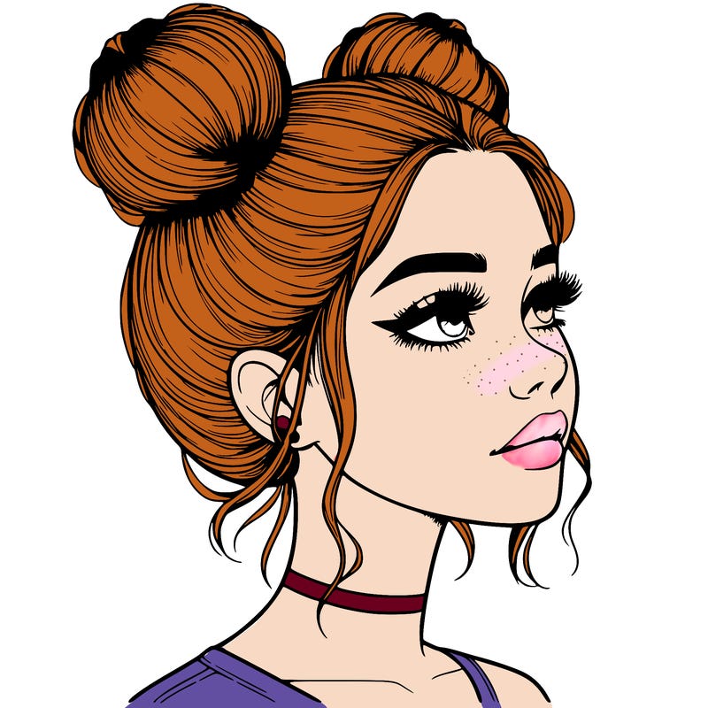 realistic girl with buns on the top of her head
