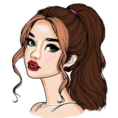 realistic girl with a ponytail on her hair and lips