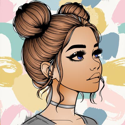 realistic girl with buns on the top of her head