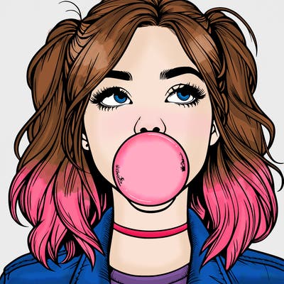 realististic girl blowing bubble -gum