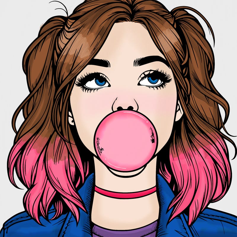 realististic girl blowing bubble -gum