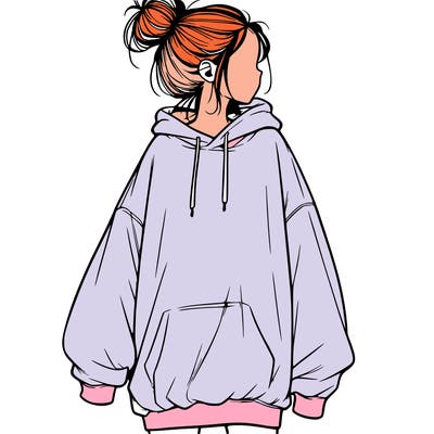 realistic girl with a oversized sweatshirt on and a bun
