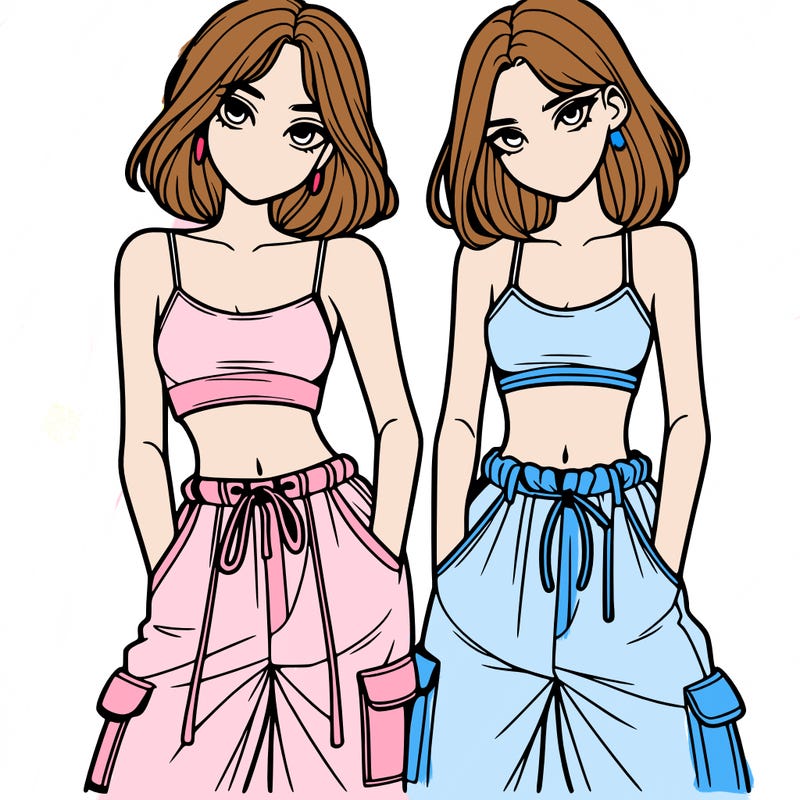 two girls with crop top with baggy pants