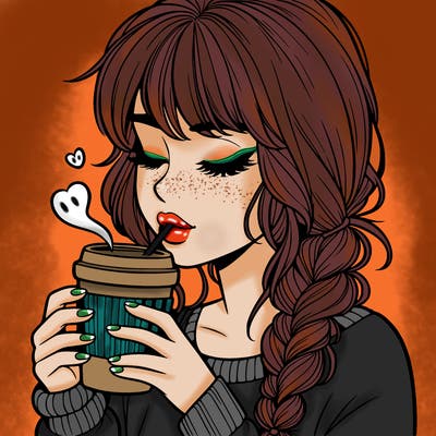 realistic girl drinking coffee