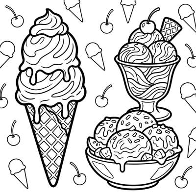 Delight in this charming ice cream and gelato coloring page, specifically designed with large print and clear outlines for seniors. Relish the joy of coloring sweet treats, perfect for relaxation and creative expression.