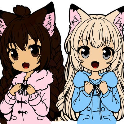 2 girls fox anime
