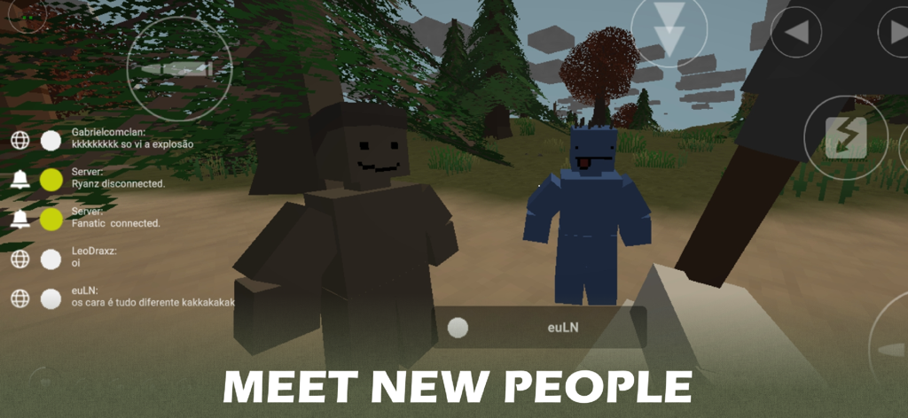 Erythros Lite - Two blocky characters meeting in a forest in the Erythros Lite survival game