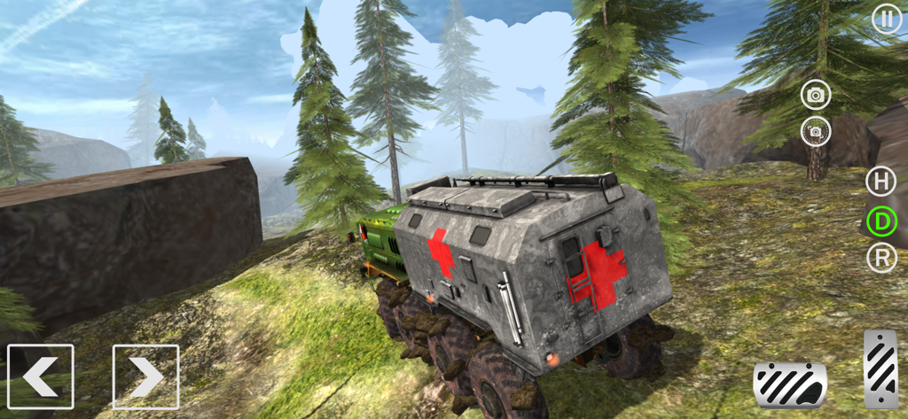 Offroad Car Simulator Games 3D - Un vehículo utilitario todoterreno de seis ruedas conduciendo por un sendero de montaña accidentado en un juego de simulación 3D