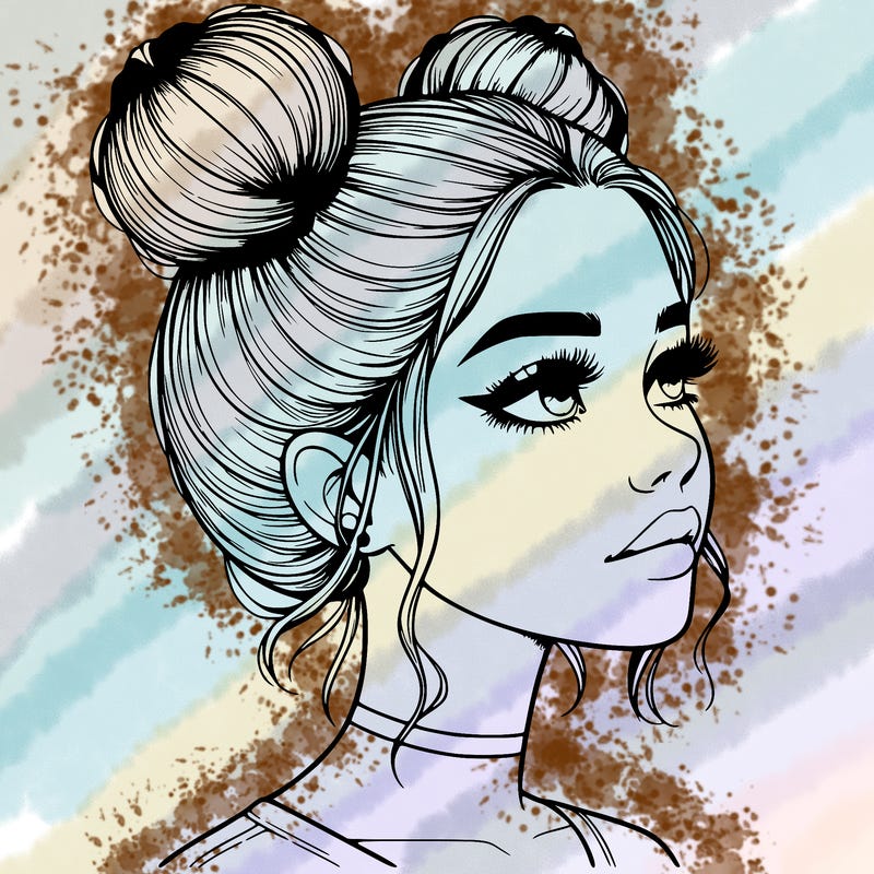 realistic girl with buns on the top of her head