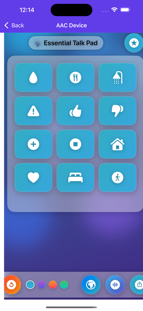 Autism Play Garden - Digital AAC talk pad with large icons for non-verbal communication and daily needs.