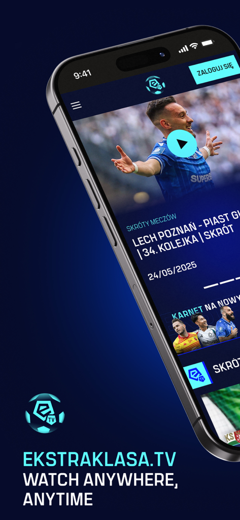 Ekstraklasa TV app showing Polish soccer highlights on a mobile device