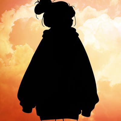 realistic girl with a oversized sweatshirt on and a bun