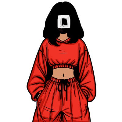 realistic girl faceless with baggy pants and a crop top