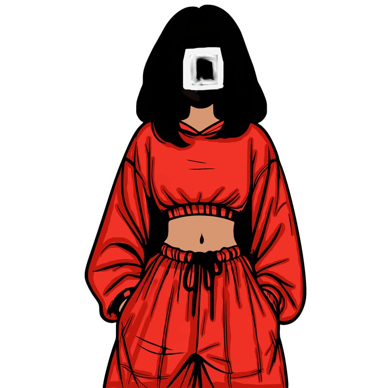 realistic girl faceless with baggy pants and a crop top