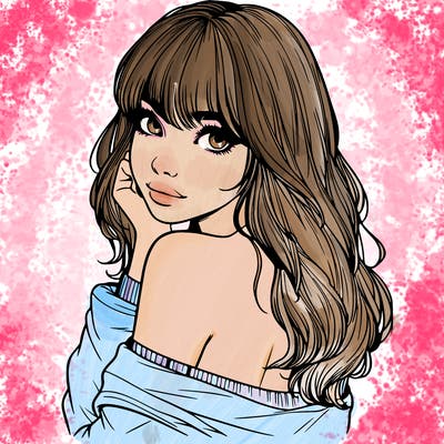 realistic girl with bangs looking over her shoulder