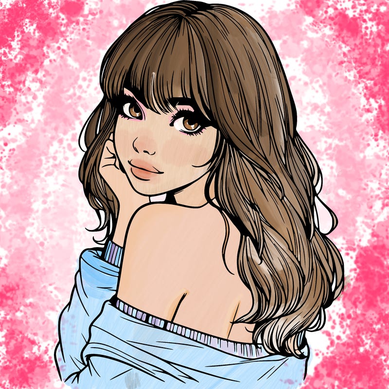 realistic girl with bangs looking over her shoulder