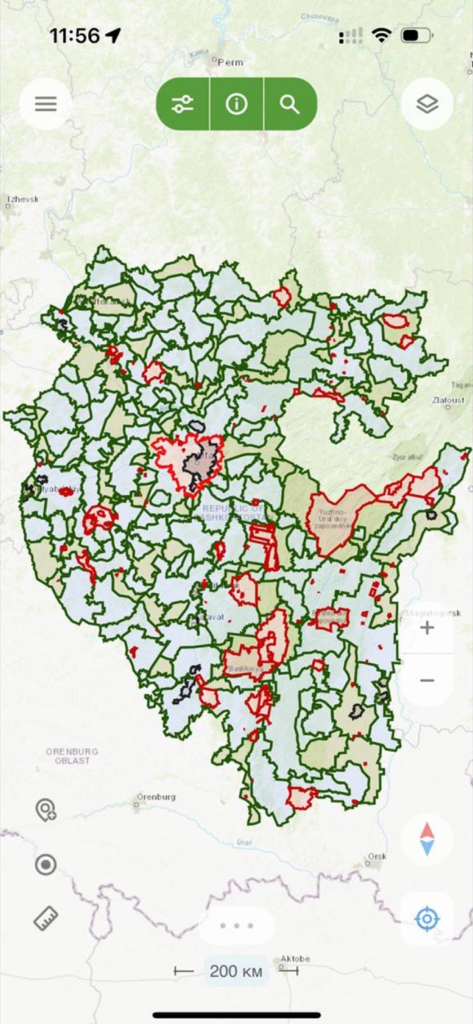 Карта охотника. GPS навигатор. - ロシアの狩猟地と自然保護区の着色された境界線を表示するモバイルGPSナビゲーションマップ。