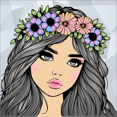 realistic girl with flowers crown