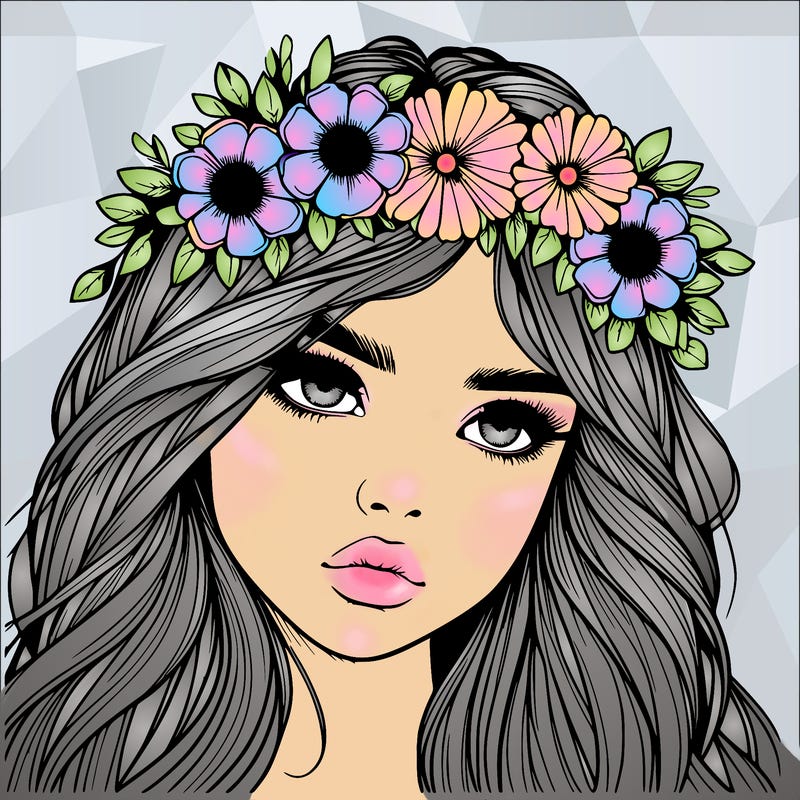 realistic girl with flowers crown