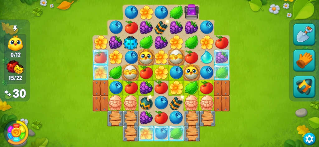 Ranch Adventures - Ranch Adventures match 3 puzzle board with garden items and power ups