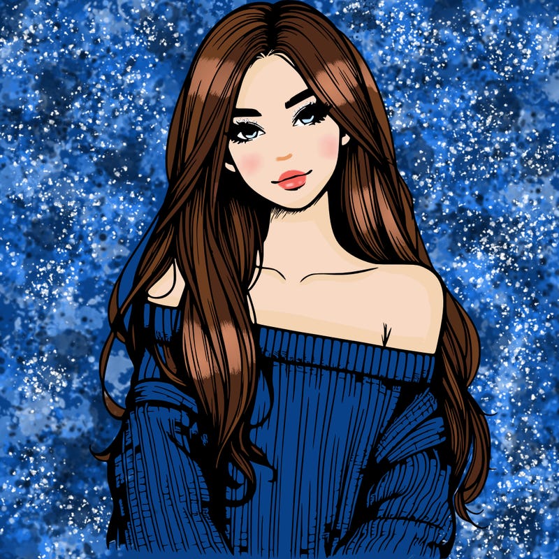 realistic girl with long hair wearing an off the shoulder sweater