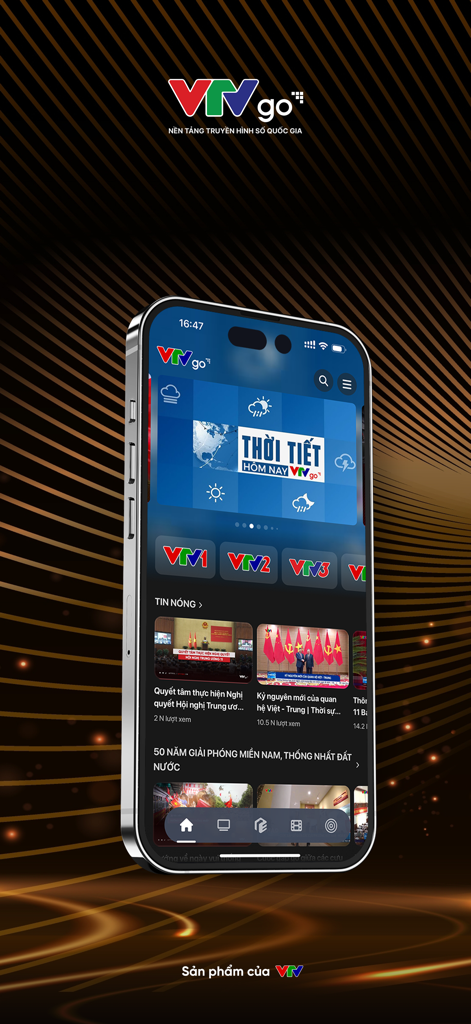 VTV Go Truyền hình số Quốc gia - VTV Go mobile app home screen with news and live television channels