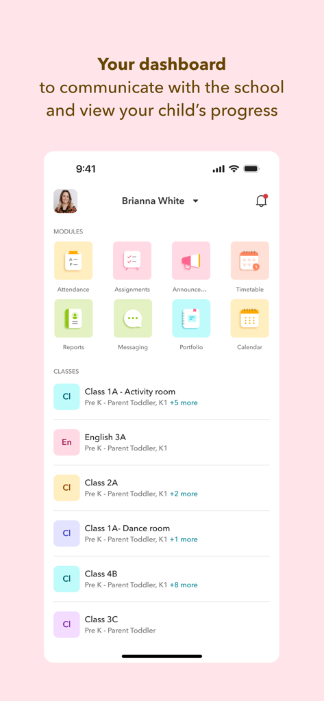 Toddle Family - Toddle Family parent dashboard showing school modules and child progress tracking