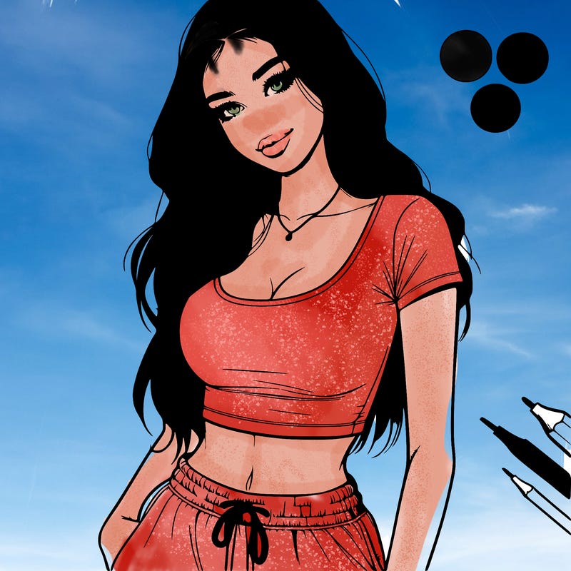 beautiful girl cropped tshirt and sweatpants realistic