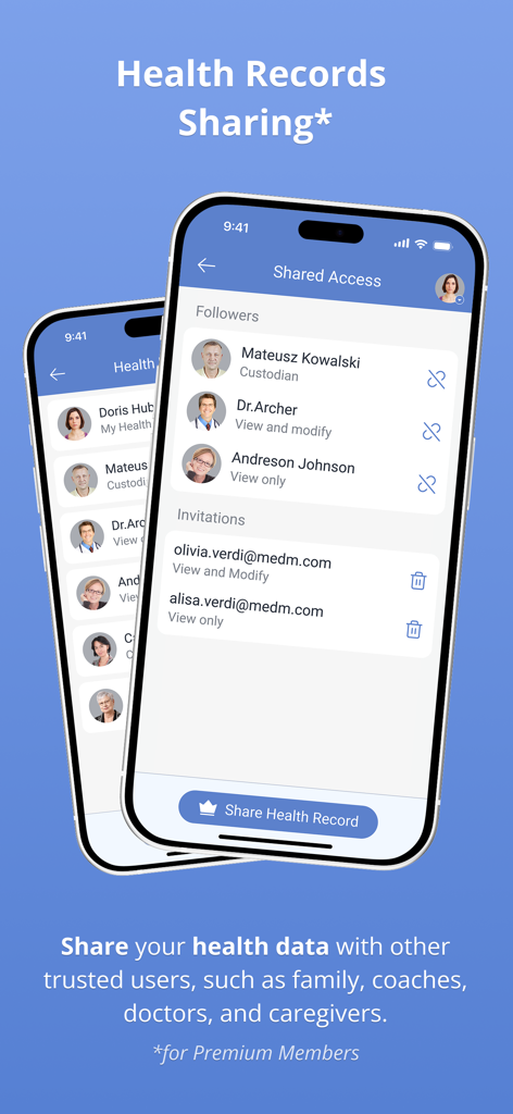 Health Diary by MedM - MedM app screen for sharing health records with family and doctors
