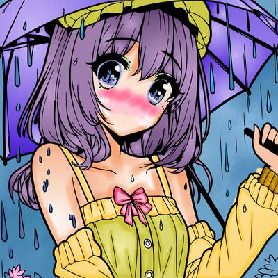 pretty anime girl in the rain