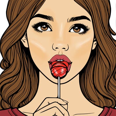 a realistic girl with a lollipop in her mouth