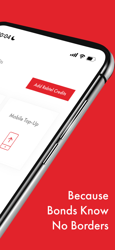Rebtel mobile app interface showing options for international mobile top-up and adding calling credits