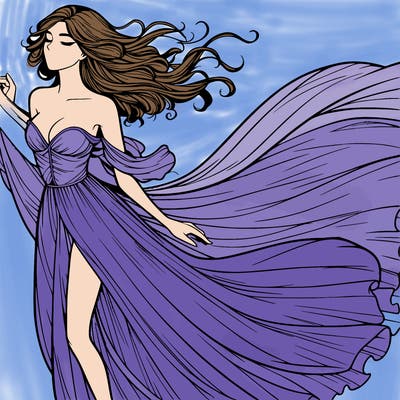 realistic woman in dress flowing the the wind